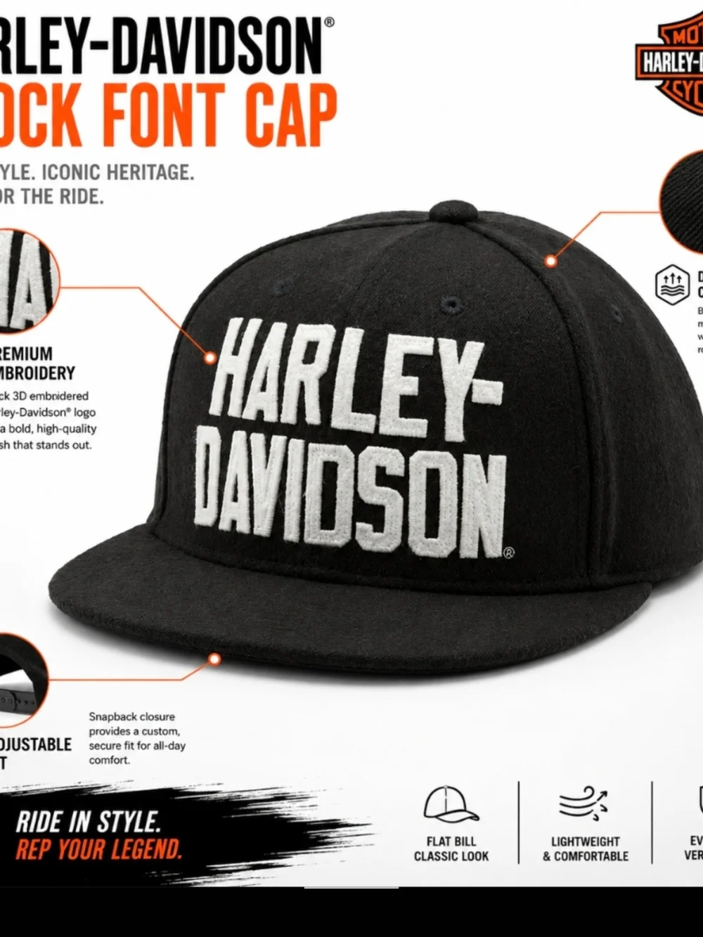 Harley-Davidson Black Cap with White Embroidered Logo
